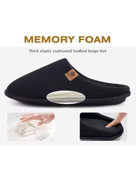 Men\'s Black Cushion Memory Foam Shake Fleece Faux Fur Lining House Slipper Shoes